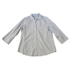 Foxcroft Non Iron Stretch Button Down Shirt Women Large Light Gray Basic Office